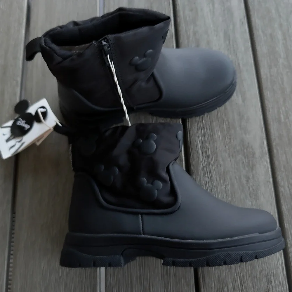 Zara Kids‎ Disney Mickey Mouse Black Quilted Ankle Boots Size 11 NWT